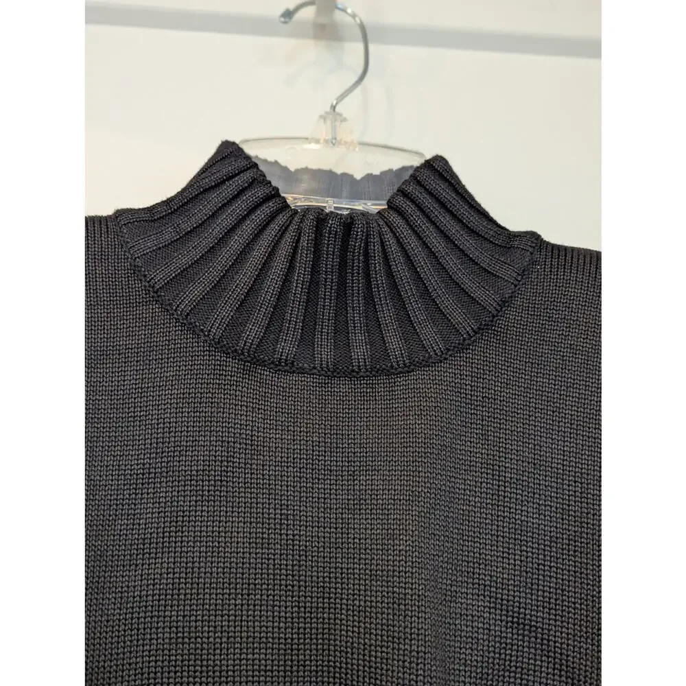 Vtg FIA Italia Handloom Black Sweater S Mock Neck Ribbed Corset Waist